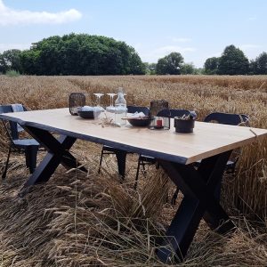 Table X100 industrielle Hephy pieds noir chant charbon